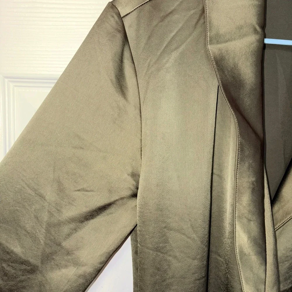 Victorias Secret Olive Green Satin Long Robe Shawl Collar XS S Loungewear